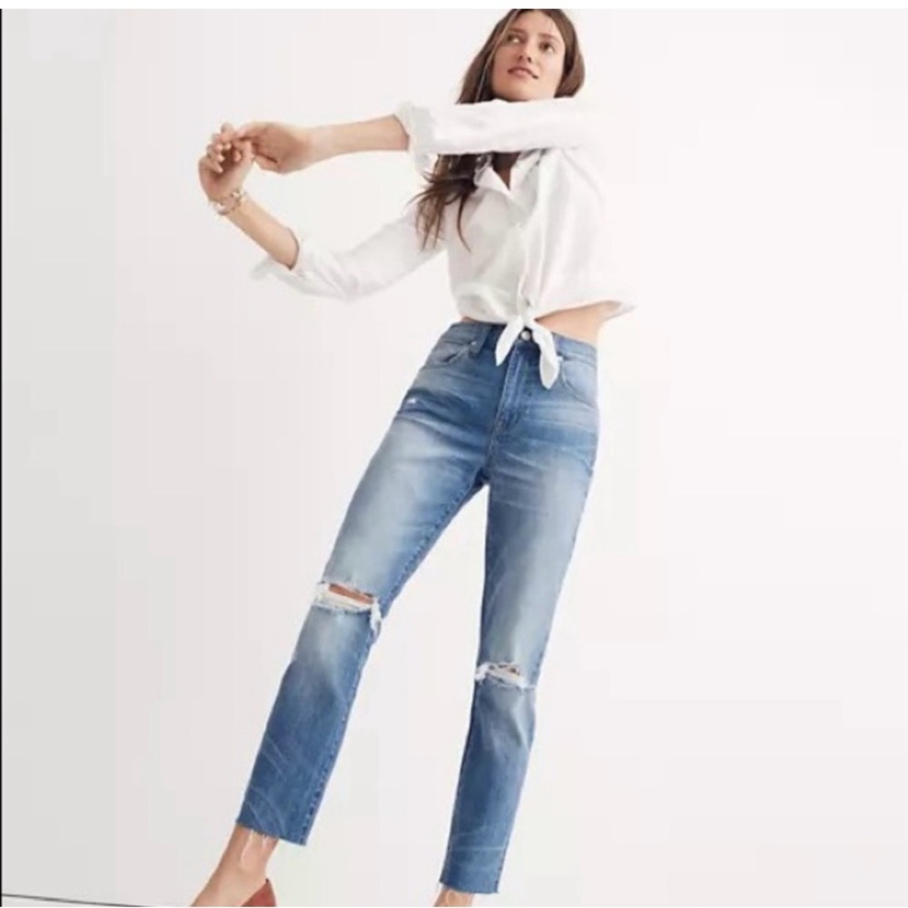 Madewell The High Rise Slim Crop Boyjean Medium Wash Blue Size 28